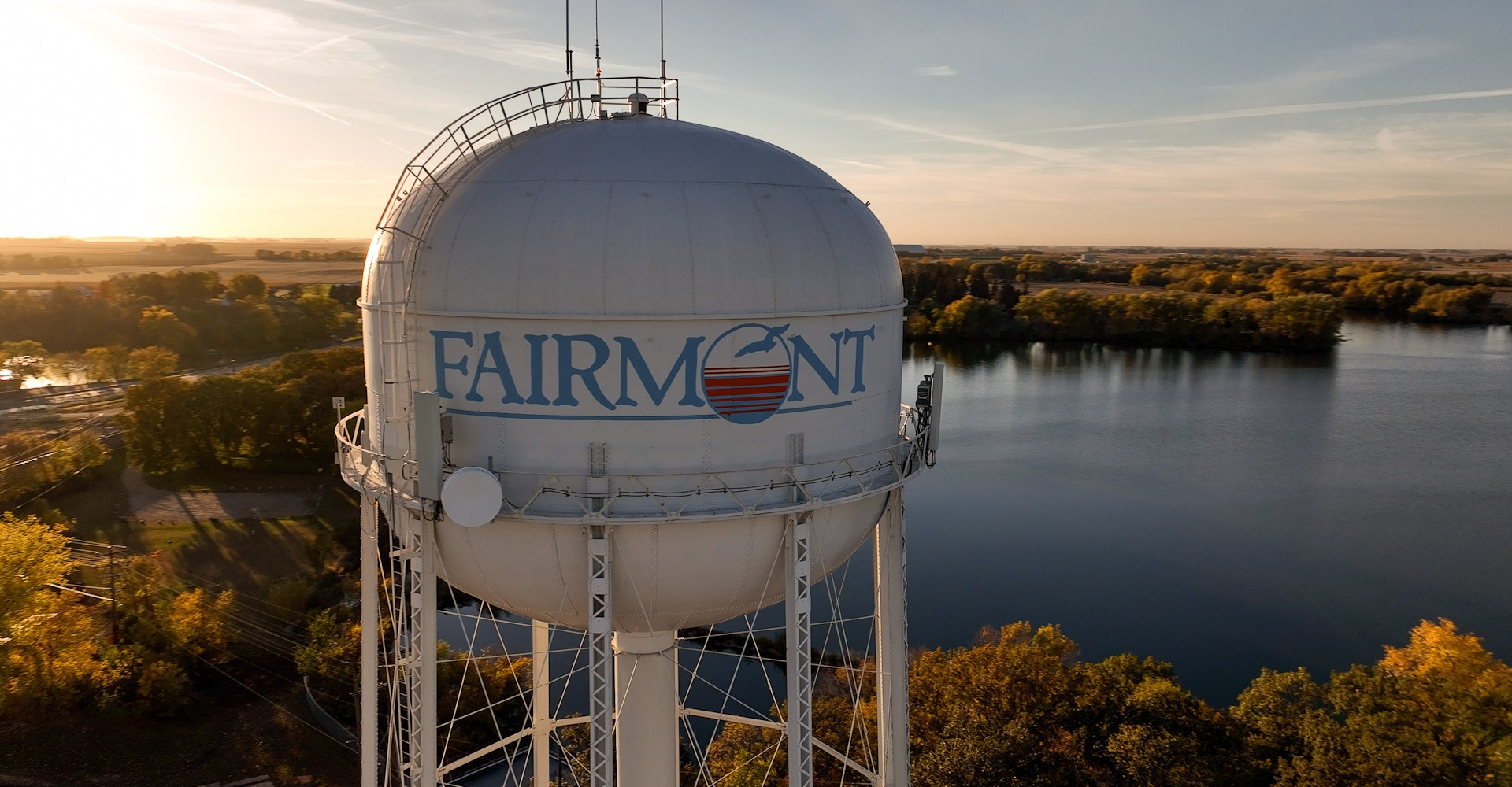 Aerial photo of Fairmont water tower.